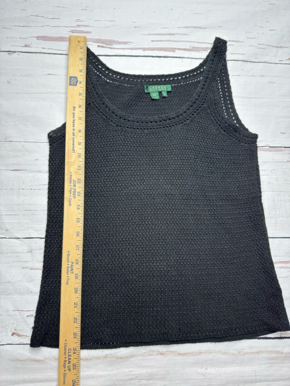 Lauren Ralph Lauren Crochet Linen Tank Top Black M Coastal Boho - Picture 6 of 7